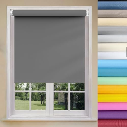 Verdunkelungsrollo Klemmfix 80 x 70 cm Flexibler Seitenzug Top Qualität Deckenmontag Seitenzugrollo mit Kette, für Fenster innen Wandmontage, Dunkelgrau