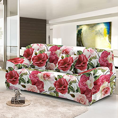 Hopfen Sofaschoner Rote Rosa Blüten Sofaüberwurf Weich Spandex Sofaschoner rutschfest Couch Überwurf Waschbare Sofa Überzug Sofabezug mit Elastischen Riemen Sofabezug L Form Pflegeleicht 2 Sitzer