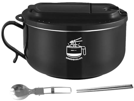 Mingchengheng Bol -ondable | Bol de Nouilles instantanées avec Couvercle et poignée,Bol à Soupe Portable, cuiseur, Lavable au Lave-Vaisselle, pour dortoir d'université, déjeuner