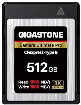 GIGASTONE - 512GB Camera Type B Memory Card, XQD Type, High Speed Up to 1800MB/s Reading, 1600MB/s Write, Raw 8K Video Recording for Canon Nikon DSLR Camera