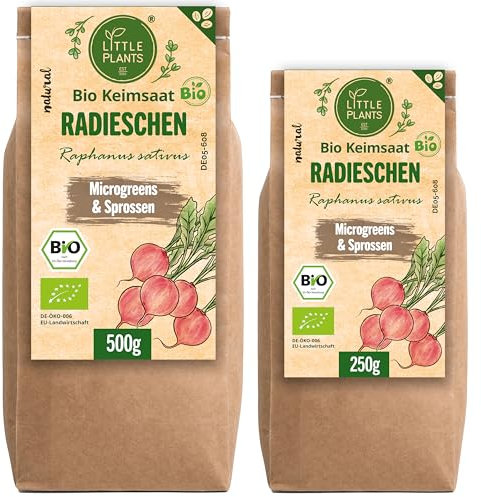 Little Plants Bio Radieschen Sprossen Samen [250g] - Radieschen-Samen - Radieschensprossen & Microgreens zum Keimen (inkl. Ebook)