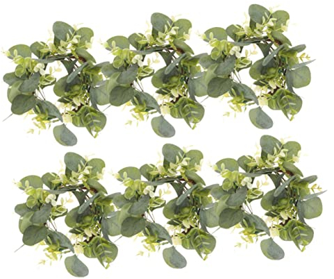 6St Kerzenring aus künstlichen Blumen kerzenring für stabkerzen grüner Eukalyptuskranz Kegelkerzenhalter Spitzkerzen gefälschter Eukalyptus Kerzenringe Kränze Mini