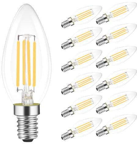 GBLY 12er pack LED Glühbirne E14 Leuchtmittel: Warmweiß Lampe kerze Birne 4W 2700K Filament Retro Edison Glühlampe Vintage Light Bulb Glas Energiesparlampe für Kronleuchter - Nicht Dimmbar