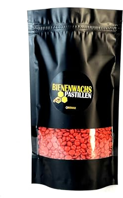 Ubswax Bienenwachs Pastillen | Natürlich | Mit echtem Bienenwachsduft | Für Kerzen, Seifen, Politur | Farbiges | (Rot, 150g)