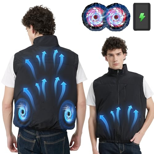 Lvkakmox Chaleco de refrigeración con 2 ventiladores sin escobillas y batería de 21 V 20000 mAh, chaleco de refrigeración para hombres y mujeres, 4 niveles de velocidad, ligero y transpirable, ideal