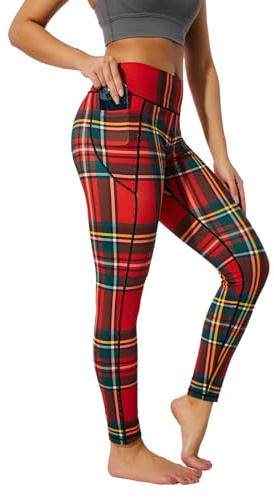 QIUYELONG Yoga-Leggings für Damen, hohe Taille, mit Seitentaschen, bedruckt, Yogahose für Workout, Sport, Athletik, Royal Stewart Tartan, S