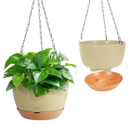 Pack of 2 Hanging Plant Pot, 20CM Diameter Hanging Planters Set 8 Inches Hanging Planters with Chain Hook Garden Hanging Basket for Home Garden Indoor Outdoor (Beige, 20cm)