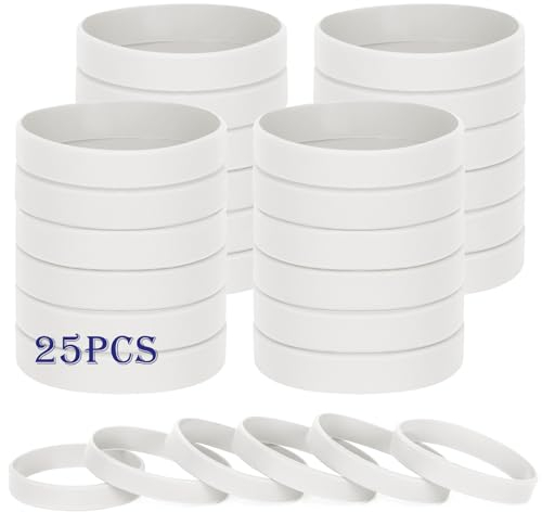 HONTIUS Bracelets en silicone, 25PCS Blanc Élastiques en Silicone 8''Bracelets en caoutchouc élastique pour Sport Homme Femme Adolescent