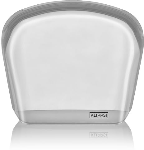KLIPPSI® 3,5L Wiederverwendbare Silikonbeutel Gefrierbeutel Aufbewahrungsbeutel reißfest, hitze-kältebeständig, auslaufsicher, spülmaschinengeeignet (Grau)