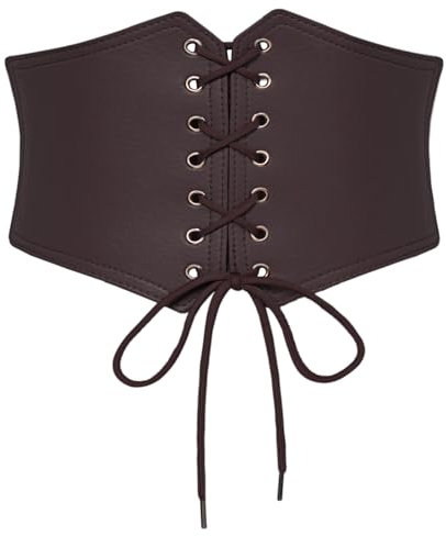SCARLET DARKNESS Mittelalter Gürtel Damen Lace-up Elastischer Bund Tied Waspie Breit Piraten Gürtel Kaffee L