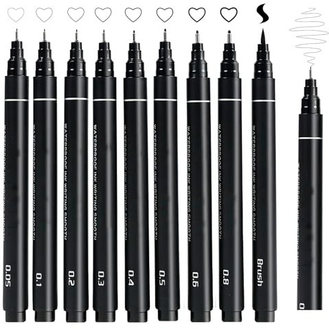 9pcs Black Fineliner Pens, Waterproof Felt Tip Fineliners Technical Drawing Micro Liner Sketch Pen for Artists & Beginners - Writing, Signature, Illustration, Design Manga Outline Art Drawing
