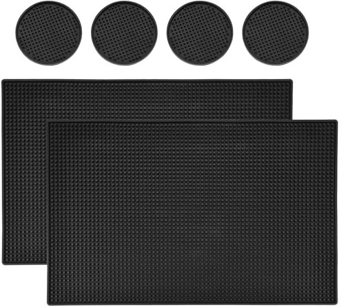 Homtone Lot de 6 Tapis de Service de Bar, 45,7 x 30,5 cm, Tapis de séchage en Caoutchouc antidérapant, Tapis de séchage pour Verre, comptoir, café, Whisky, Cocktail, Cuisine, Bar, Restaurant, Noir