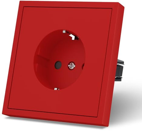 MVAVA Schuko Steckdose EU-Standard, 1 Fach Unterputz Steckdose, 80mm x 80mm Steckdosen, Einfache Installation, 3-Draht Erforderlich, Rot