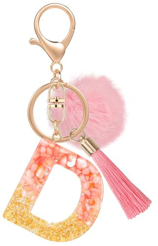 MWOOT Nom Lettre initiale D Porte-clés, Rose Porte-clés pour Femme, Charmes en Résine Pour Clé Porte Clef Voiture Décor Sac à main