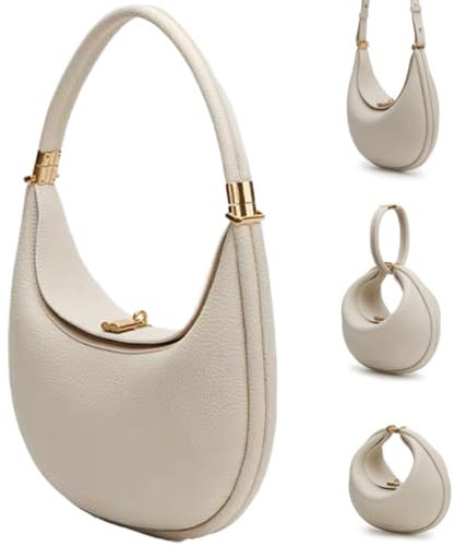 Luna Bag, Half Moon Bag for Women, Small Elegant Leather Crossbody Bag, Cream Crescent Handbag (Cream)