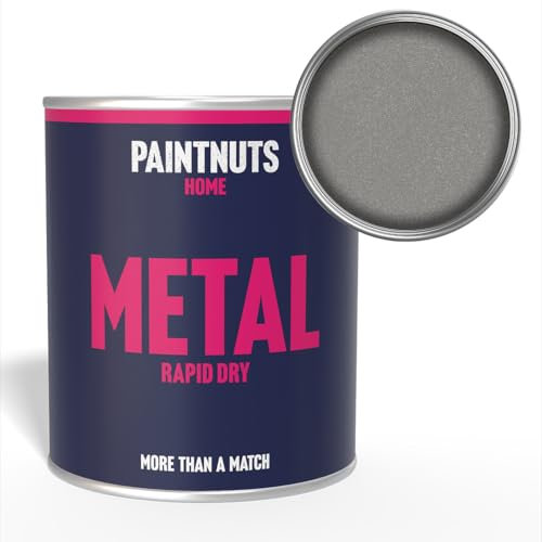 PaintNuts Grey Metalic Rapid Dry Metal Paint - Quick Drying, Versatile Finish – Ideal for Railings, Gates, Metal Furniture, Trailers, Garage Doors, Light Fixtures and More - 250ml - Satin