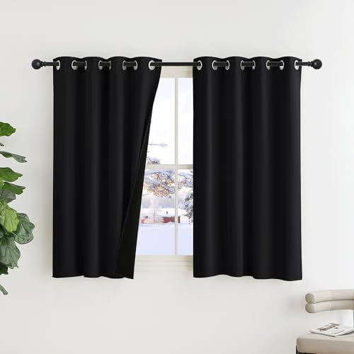 PONY DANCE 100% Blackout Curtains - Black PLYLUX Thermal Eyelet, 2 Panels, 46 x 54 Inch, Ideal for Bedrooms and Living Rooms