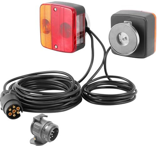 ETUKER Feux de Remorque 12V,Kit Eclairage Remorque 7 Broches avec Aimanté Câble 2.5/7.5m et Adaptateur de Remorque de 13 Broches vers 7 Broches