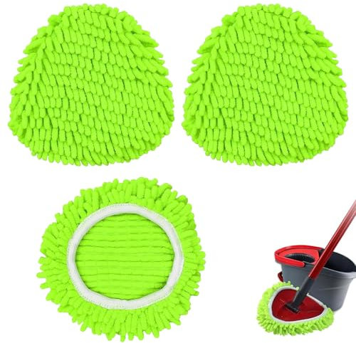 Mop Heads Replacements for Vileda 1 Tank System,3 Pack Triangle Spin Mop Refill Replace Head ,Microfiber & Chenille, Machine Washable and Safe for Cleaning All Hard-surfaced Floors
