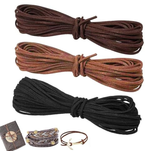 3 Stück Lederband für Ketten - Leder Schnur Faux, Faux Wildleder Schnur, Lederschnur Lederbänder für Ketten, Lederschnur, Leder Schnüre, Lederband 3mmX10m,für DIY Schmuck Handwerk Armband Halskette