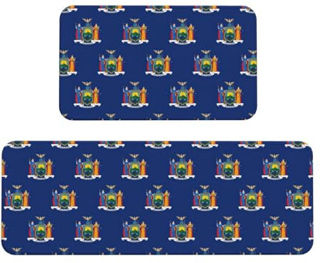 New York State Flag Weihnachten Küchenmatten, 2 Stück gepolsterte Küchenmatten für Boden, rutschfeste Matte für Küche, Boden