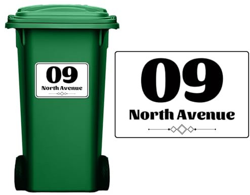 4pack Bin Numbers for Wheelie Bins,Personalised Bin Stickers,Weatherproof Vinyl Dustbin Number Stickers,Custom Bin Numbers with House Number Street Name