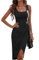 JFAN Robe Femme Ete col Rond Robe Femme Chic et Elegant sans Manches Mi Longue à Nœuds Noir L
