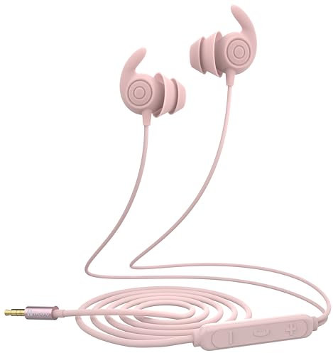 Hmusic Sleep Earphones, 30db Noise Isolation 3.5mm Wired Sleep Headphones, 2g Lightweight, Soft Silicone Flat/Thin Sleeping Earbuds for Side Sleeper, Snoring, Yoga, Relaxation, Meditation (Pink)