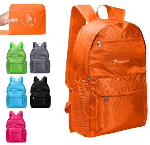 Risipu Leichter Faltbarer Rucksack Kleiner Wasserdichter Wanderrucksack Haltbarer Verpackbarer Rucksack für Frauen Männer Outdoor Wandern Radfahren Reisen Wandern Camping (L-Orange)
