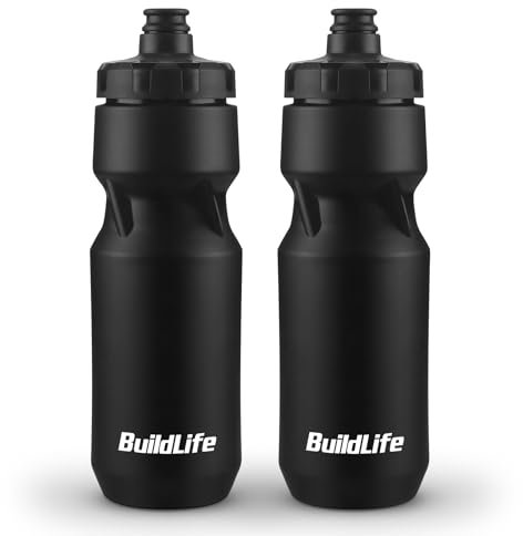 BuildLife 2 Pack Sports Water Bottle, 710ML Squeeze Water Bottle, Biking Water Bottles, BPA Free & Leakproof Cycling Bottles for Hiking, Outdoor Sports Dishwasher Safe (2pcs Black)