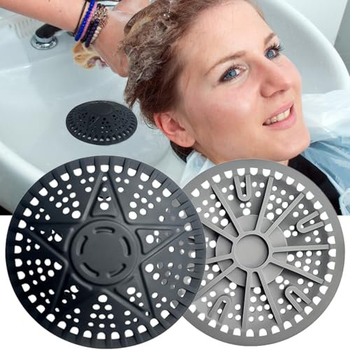 iAnomla 2 Pezzi Filtro Doccia Capelli, 5,5 (14 cm) Raccogli Capelli Doccia in Silicone per Scarichi Vasca, Filtro per Scarico a Pavimento per Vasca e Lavandino, (Nero+Grigio)