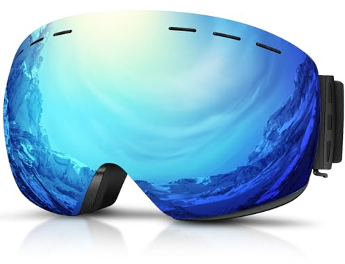 DADA-PRO Skibrille-Herren-Damen-Ski-Brille-100%-UV-Schutz-Anti-Fog-Helmkompatibel-Rahmenlose-Skibrille-Für-Brillenträger-OTG-Ski-Goggles-Snowboard-Brill(Blau)