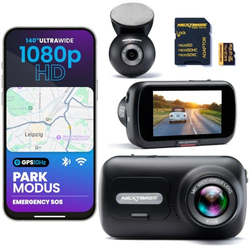 Nextbase 322GW Dashcam vorne + hinten mit Rücksichtkamera & 64GB SD Karte | WLAN, GPS & Emergency SOS | 1080p HD | Parkmodus | Magnetische Halterung