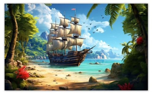Vlies Tapete Ein Schiff Auf Paradiesinsel 416x254cm No.H10388M_TV5BE