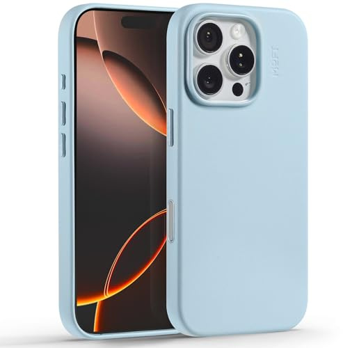 MOFT für iPhone 16 Pro Hülle, MOVAS Vegane Ledertasche Magnetische Hülle, Weicher Anschlag, Farberhaltung, Fleckenresistent, Leicht zu Reinigen, Eisnebel Blau