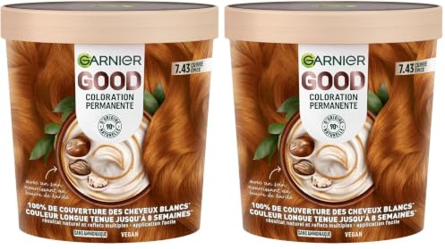 Garnier - Coloration Permanente - Sans Ammoniaque - 90% d'Ingrédients d'Origine Naturelle - Beurre de Karité - 100% Couverture Cheveux Blancs - GOOD Cuivré Épicé 7.43 (Lot de 2)