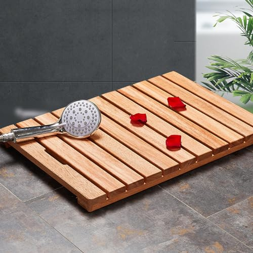 Tapis de bain en bambou naturel – Antidérapant et résistant à l'eau – Tapis de sol rectangulaire pour douche et salle de bain en bois de canard 120 x 30 cm