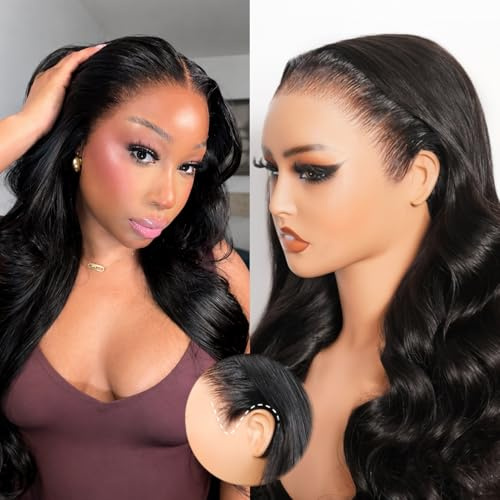 Megalook hair Pelucas de cabello humano con encaje frontal HD de 13 x 6 pulgadas, densidad del 220 %, sin pegamento, prearrancadas, precortadas, onduladas, pelucas frontales mejoradas de oreja a oreja