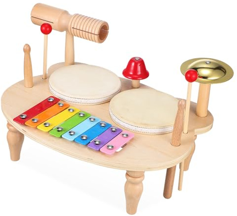 Kisangel Kleiner Holz Schlaginstrument Satz Percussion Für Kinder Xylophon Trommel Klangspiel Musikalisches Lehrmittel Geschenk