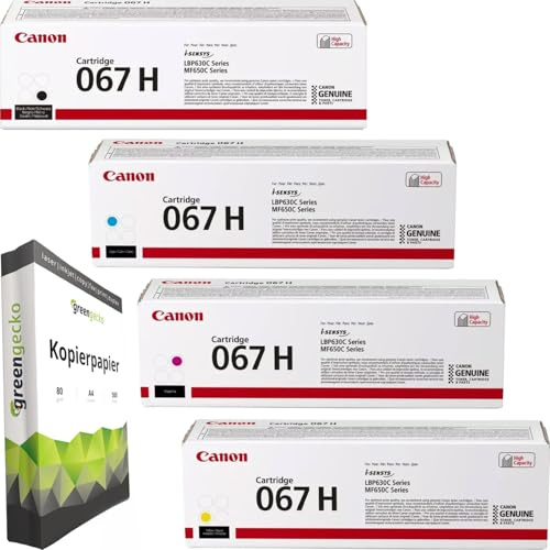 green gecko Original Toner Set - 067H XL Multipack - kompatibel mit Canon i-SENSYS LBP630 Series LBP631 Cw LBP633 Cdw MF650 Series MF651 Cw MF655 Cdw MF655 Cx MF657 Cdw mit 500 Blatt A4 Kopierpapier