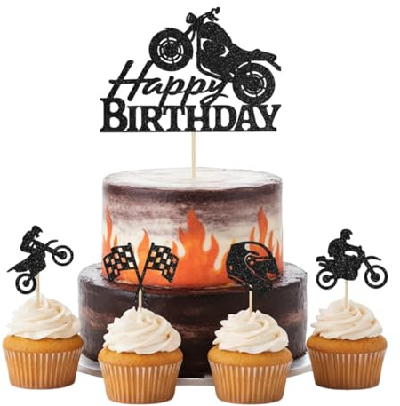 26 Stück Tortendeko Motorrad Kuchen Deko Glitter Cake Topper Motorrad für Geburtstagstorte Dekoration Zubehör, Partyzubehör