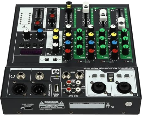 4-Kanal-DJ-Mixer, professioneller tragbarer Mini-Audio-Mixer, DJ-Controller-Sound-Mixer,mit 2-USB-Kabel,für professionelle Aufnahmen, Partys, KTV-Bühnen,Bandauftritte