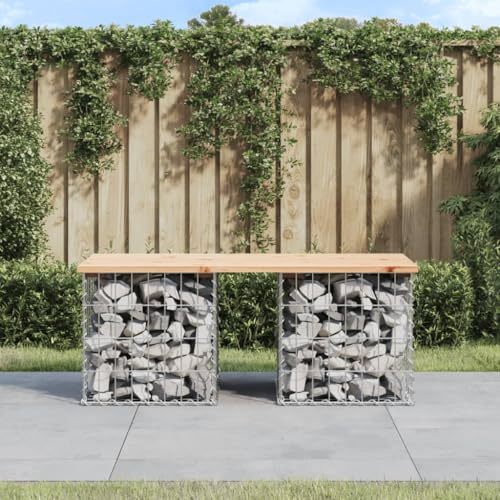 QZZCED Banc de jardin avec motif gabion et assise en bois massif de pin 103 x 44 x 42 cm pour extérieur, résistant et stable, base en acier galvanisé, idéal pour les terrasses