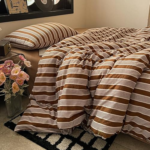 Bettwäsche 135x200 Braun Gestreift Streifen mit Kissenbezug 80x80cm
