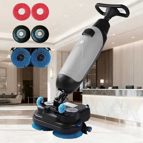 Electric Floor Scrubber Machine, Mini Floor Cleaning Machine with 17 Cleaning Width, Rotary Double Brushes 360° Dual Rotating Head, Clean Capacity 13000 Sqft/H, Sewage & Clean Water Tank(A)