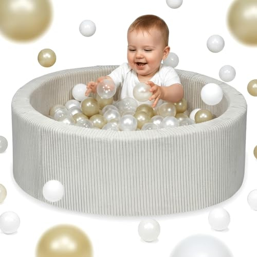 Mimii Piscine à balles pour Bébé et Enfant Jouet Ronde 90x40 cm cm avec 300 Balles pour Tout-Petits - Beige: Transparent/Blanc/Nacré/Doré Clair/Opalescent