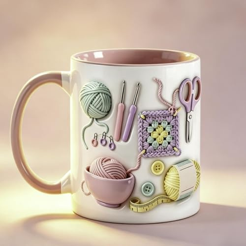 Funny Yarn Lover Mugs for Women, Knitting and Crochet Pattern Mug, Crochet Accessories Ceramic Coffee Mug, Yarn Hooks Knitting Tool Drinking Cup, Crocheting Mugs, Crochets Gift for Crochets Lovers