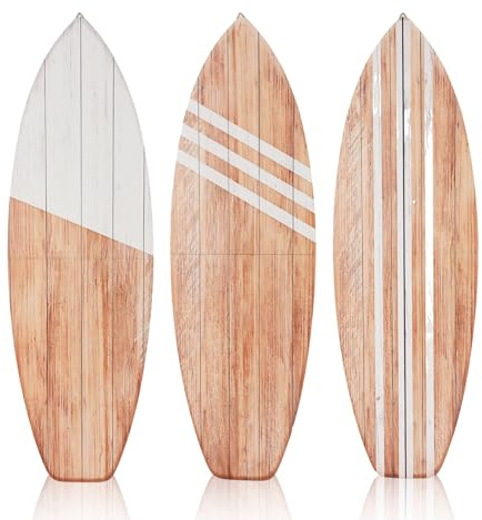 3 Stück Extra groß Surfbrett Deko, 80*25cm Wanddekor aus Holz im Surfboard-Stil, Wanddekor für den Außenbereich, Wandkunst für Schlafzimmer Pool tropische Bars, Heimparty-Dekor, Sommerlicher Stil (A)