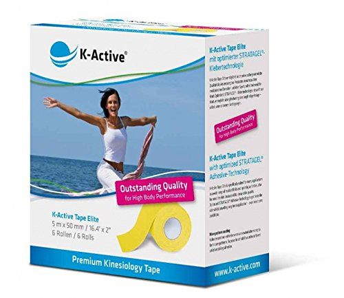K-Active Kinesiologie Tape Elite GELB, wasserabweisend und hypoallergen, 50 mm x 5 m, 6er Box