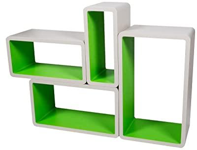 Verstärkte Vielen Farben MDF Retro Design Cube 4er Set Regal Regale Wandregal Deko Würfel CD DVD Lounge Cuben LO01P (Grau/Grün)